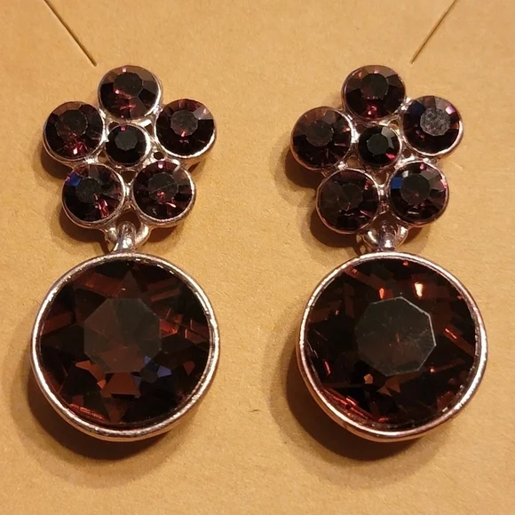 Faux Smokey Topaz Dangle Earrings - Picture 1 of 6